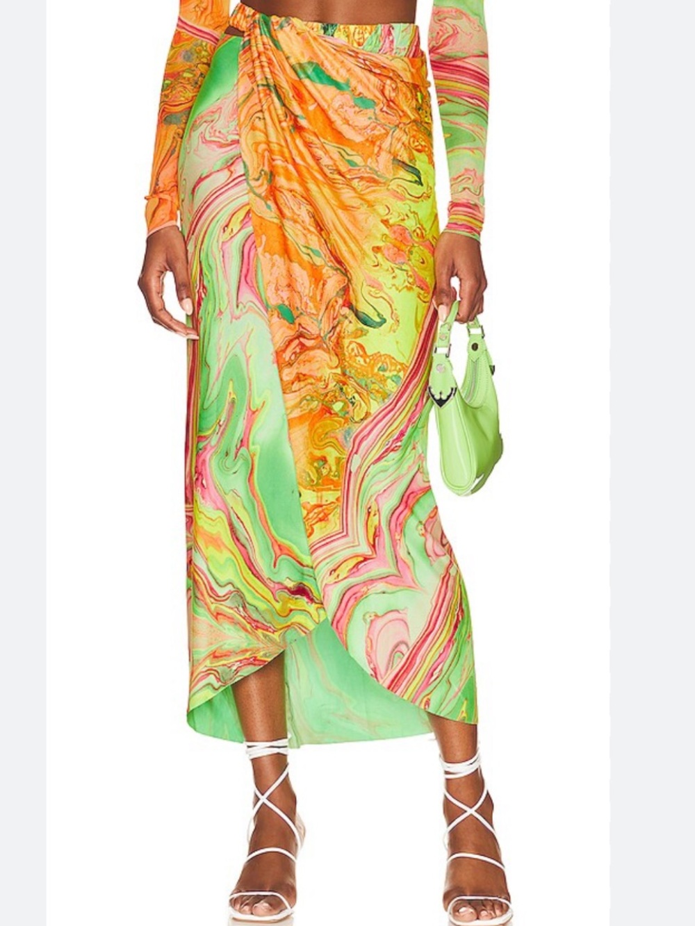 AGUA BENDITA X Revolve Sz M Mimi Skirt In Makie Yellow draped faux wrap Summer.